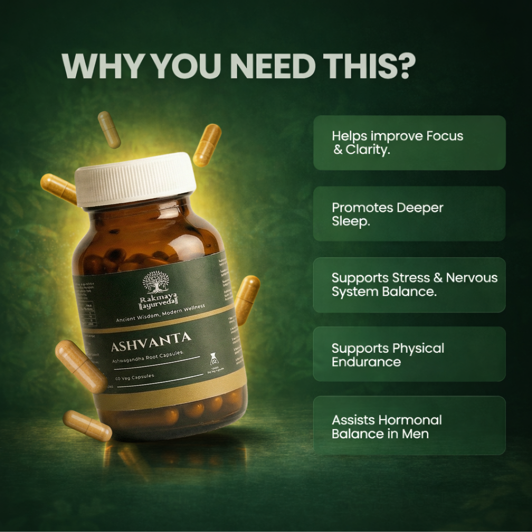 Ashvanta | Pure Ashwagandha Root Capsules | FSSAI Certified | 60 Veg Capsules