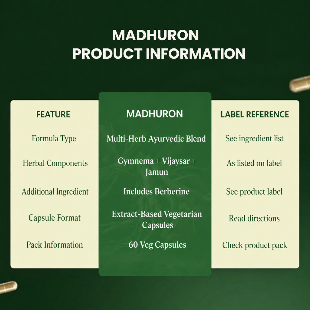 Madhuron|Herbal Wellness Supplement| FSSAI Certified | 60 Veg Capsules
