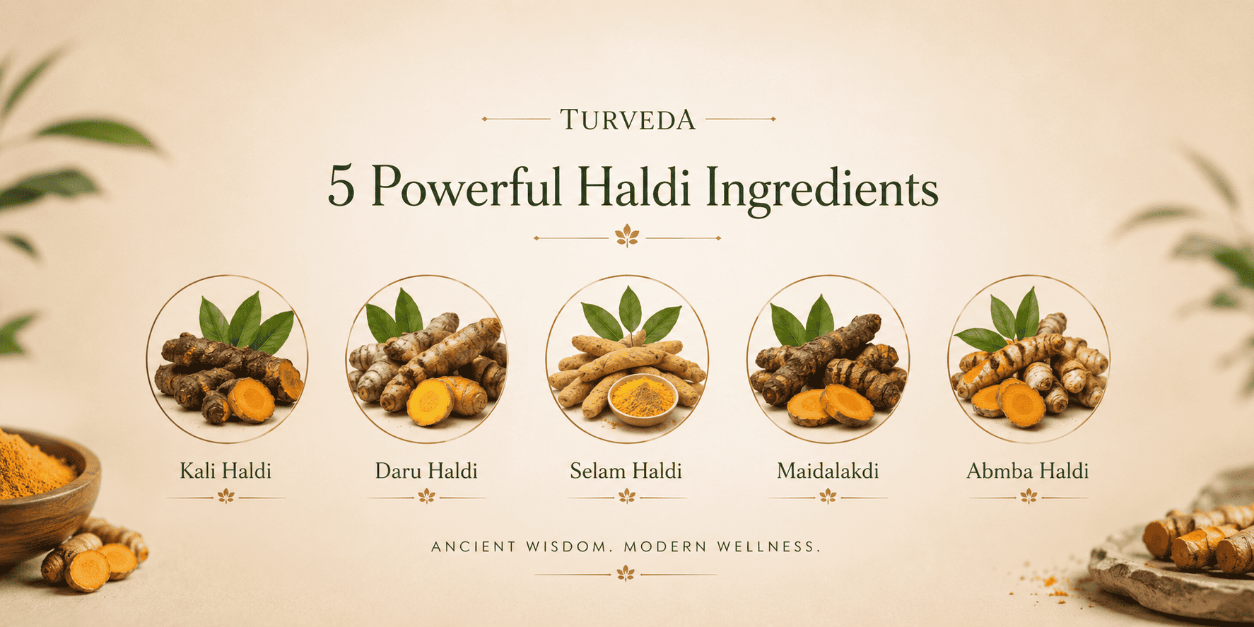 Turveda | Pancham Haldi Herbal wellness Supplement | FSSAI Certified | 60 Veg Capsules Banner 1